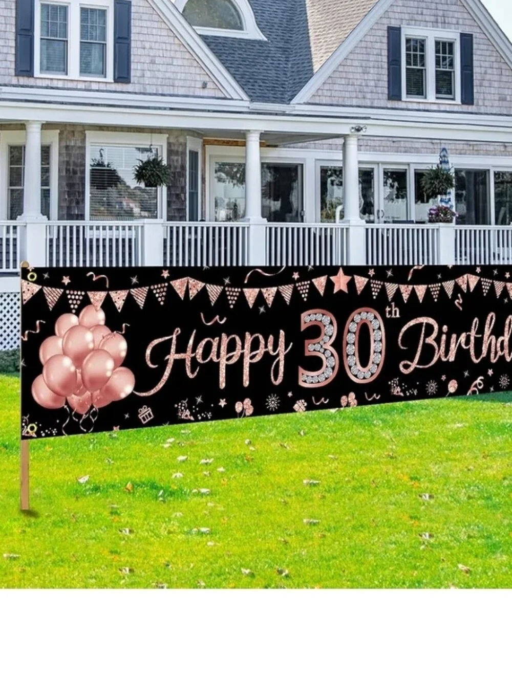 Happy 30th Birthday Banner - Black with Pink Accents
